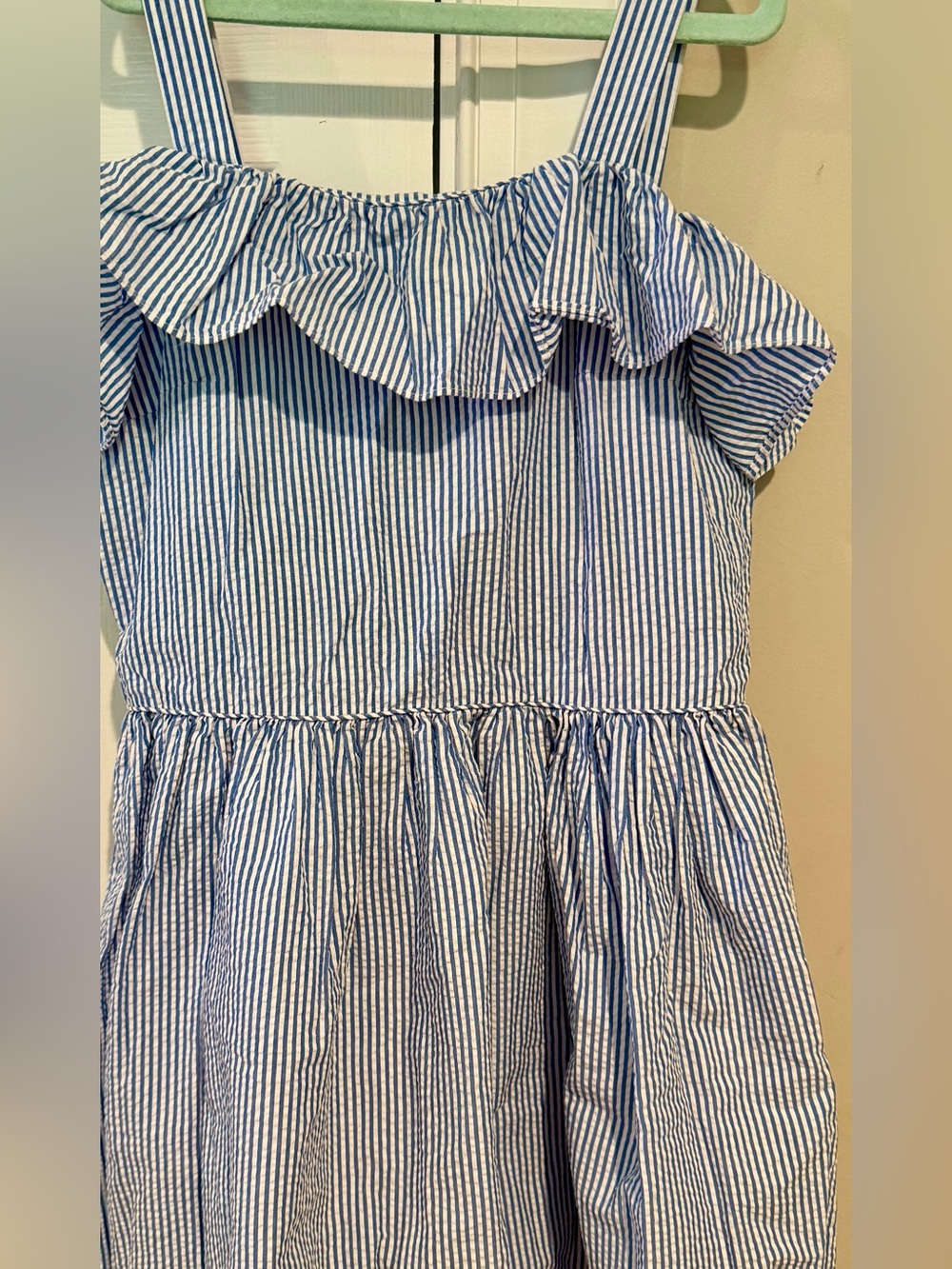 Polo Ralph Lauren Girls Seersucker Ruffle Dress | Size 12 | Sea Island | Easter